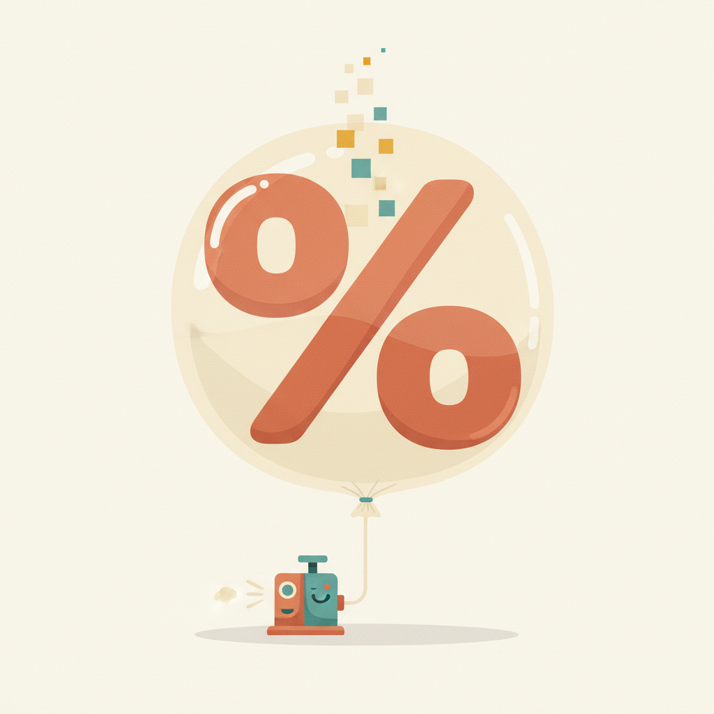A percentage sign shaped like a balloon being inflated by a pump, representing an inflated open rate.