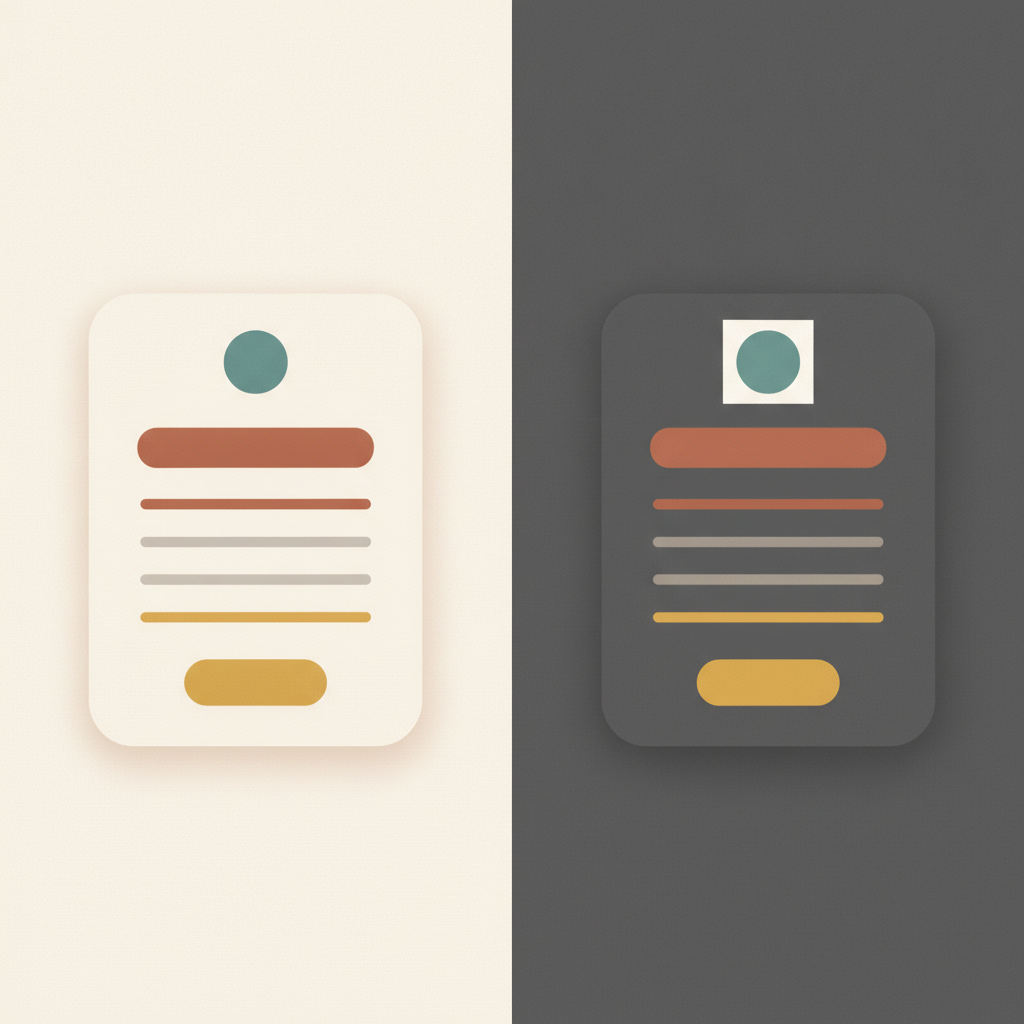 The same email document shown on a light background and a dark background, rendering differently.